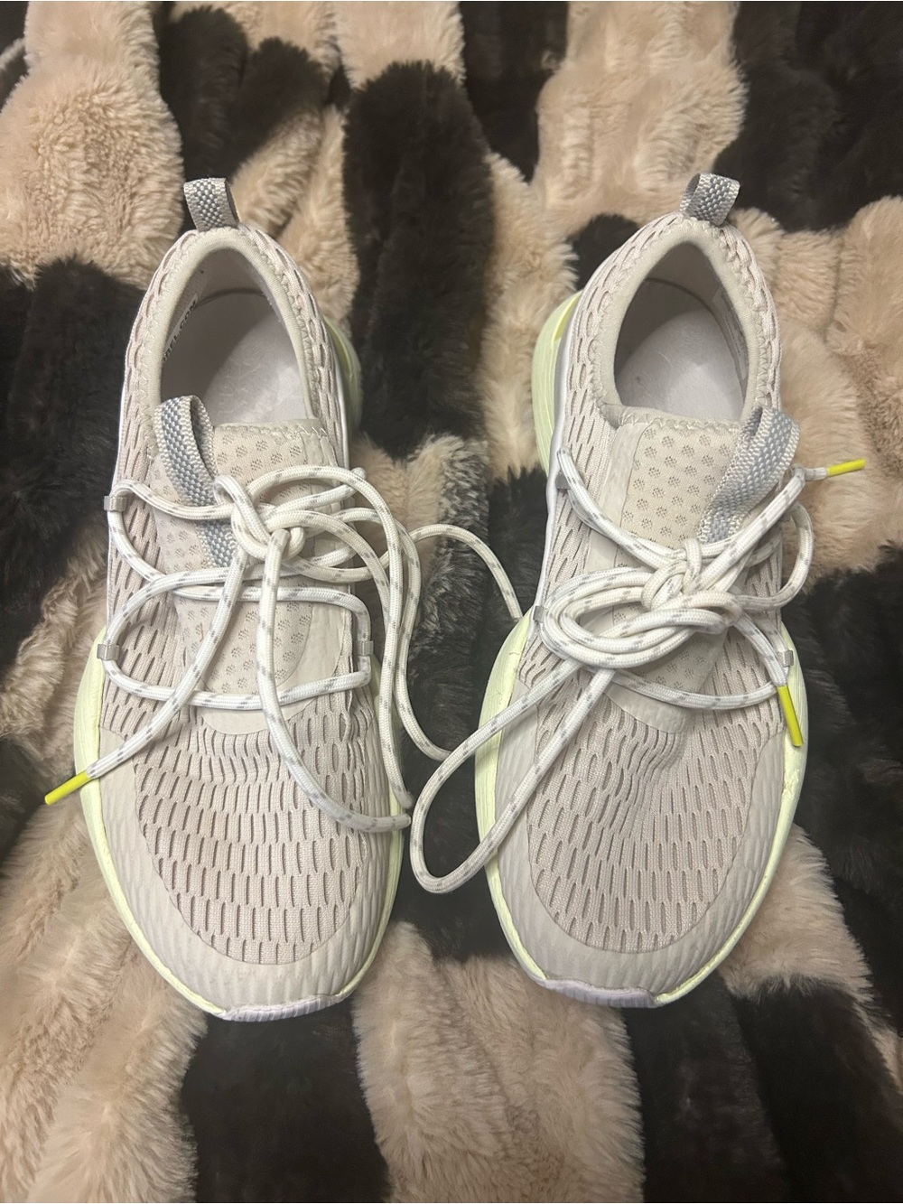 Sorel Women's Knit Athletic Sneakers - Light Beige with Neon Yellow Trim